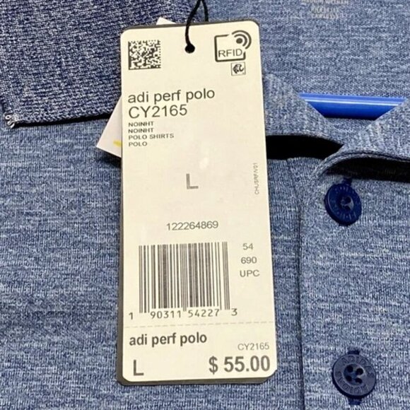 Adidas Golf Perfect Polo Men's Large Blue Heather Lightweight UPF 50 Logo NWT - Picture 5 of 10